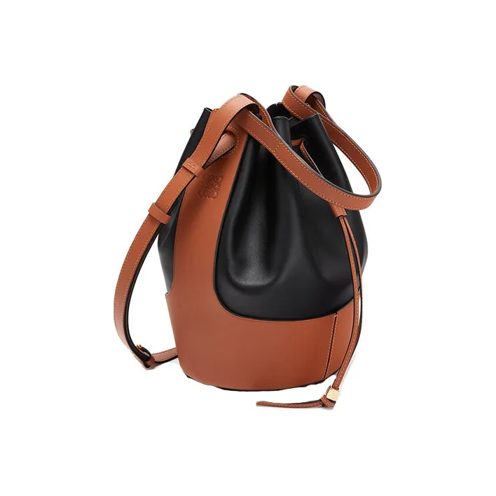LOEWE Balloon Cow Leather Balloon Bag Bucket Bag Shoulder Bag Crossbody Bag Medium Size Women's Black/Tan-3