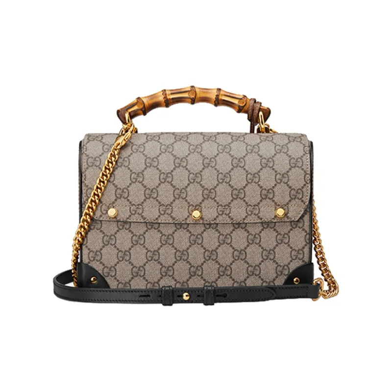 GUCCI Padlock Canvas With Leather Box Bag Crossbody Handbag Shoulder Bag Small Size Women's Beige Ebony-3