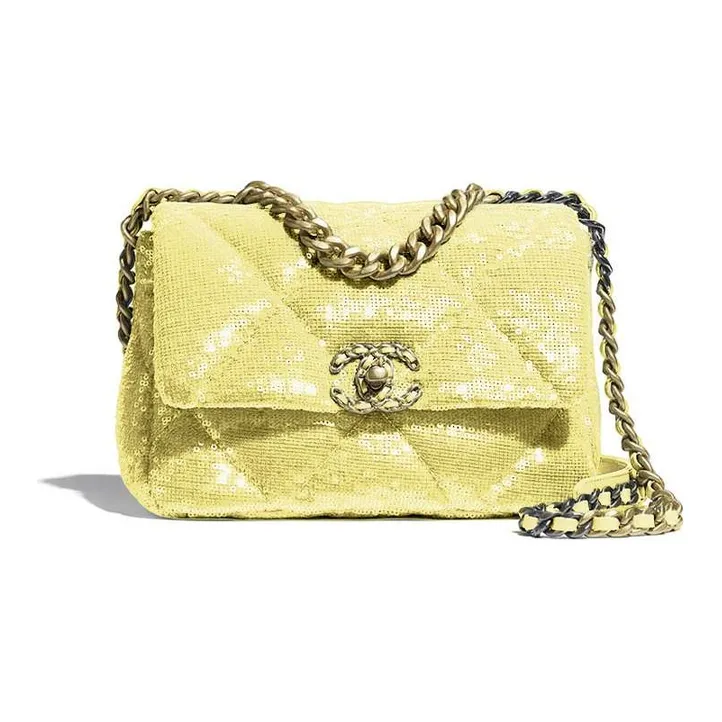 CHANEL 19Bag Lambskin Flap Bag Crossbody Bag Women's Yellow-0