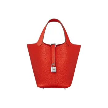 HERMES Picotin Lock Little Bull Leather Basket Bag Bucket Bag Handbag 18 Women's Tomato Red
