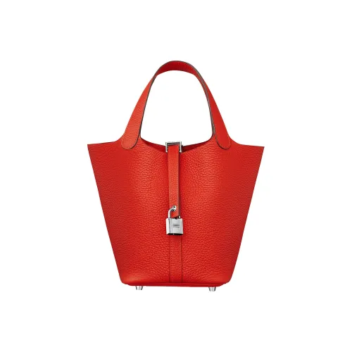HERMES Picotin Lock Little Bull Leather Basket Bag Bucket Bag Handbag 18 Women's Tomato Red