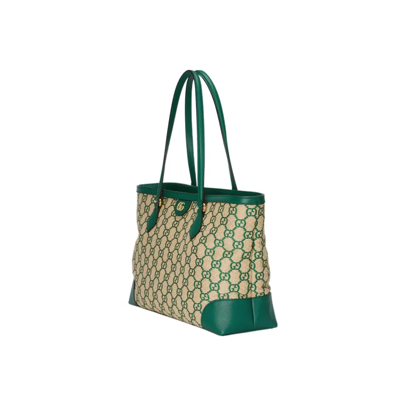 GUCCI Ophidia Straw Woven With Leather One Shoulder Handbags Women's Emerald Green/Apricot Cream-1