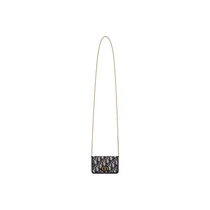 DIOR 30 Montaigne Fabric Chain Bag, One Shoulder, Crossbody Clutch Mini Women's Blue/Black-4