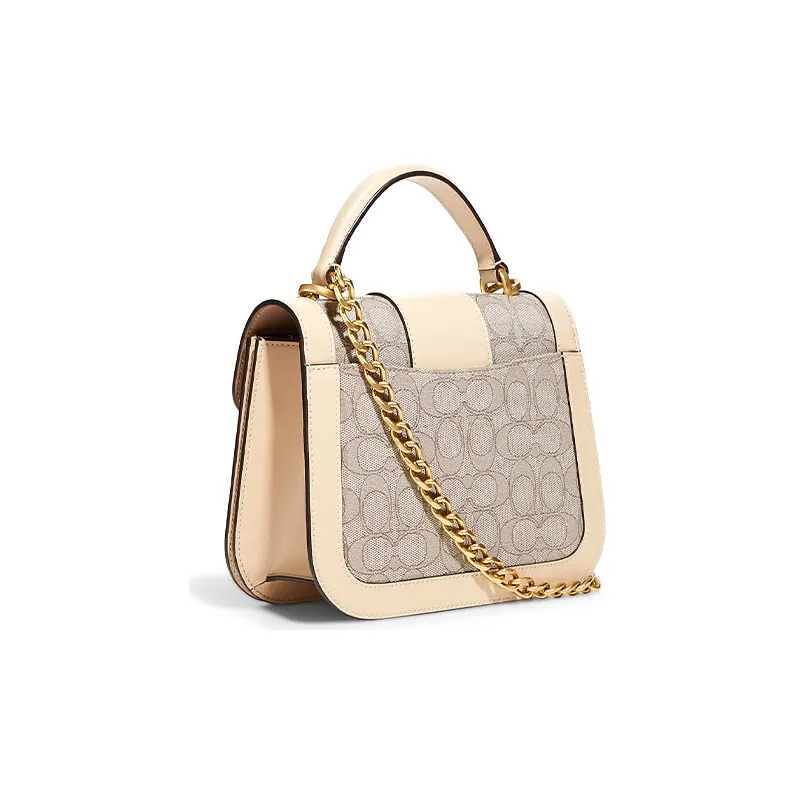 COACH Alie Jacquard With Calfskin Handbag, Shoulder Bag, Crossbody Bag Small Size Women's Ivory White & Gray Monogram-1