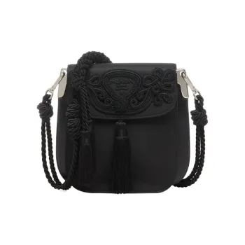 PRADA Nylon With Leather Trim Crossbody Bag Shoulder Bag Women's Black