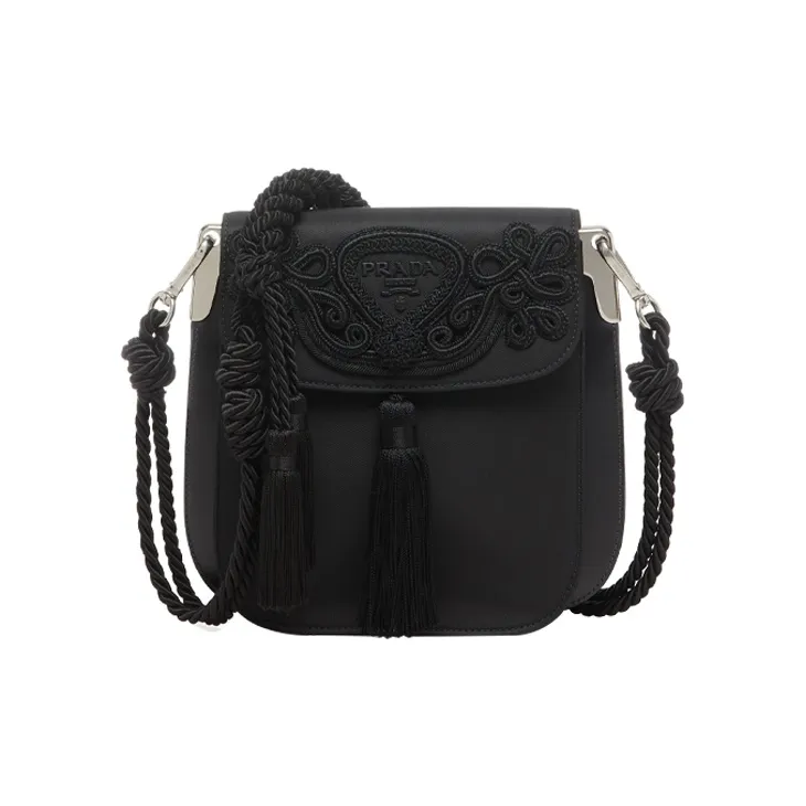 PRADA Nylon With Leather Trim Crossbody Bag Shoulder Bag Women's Black-0