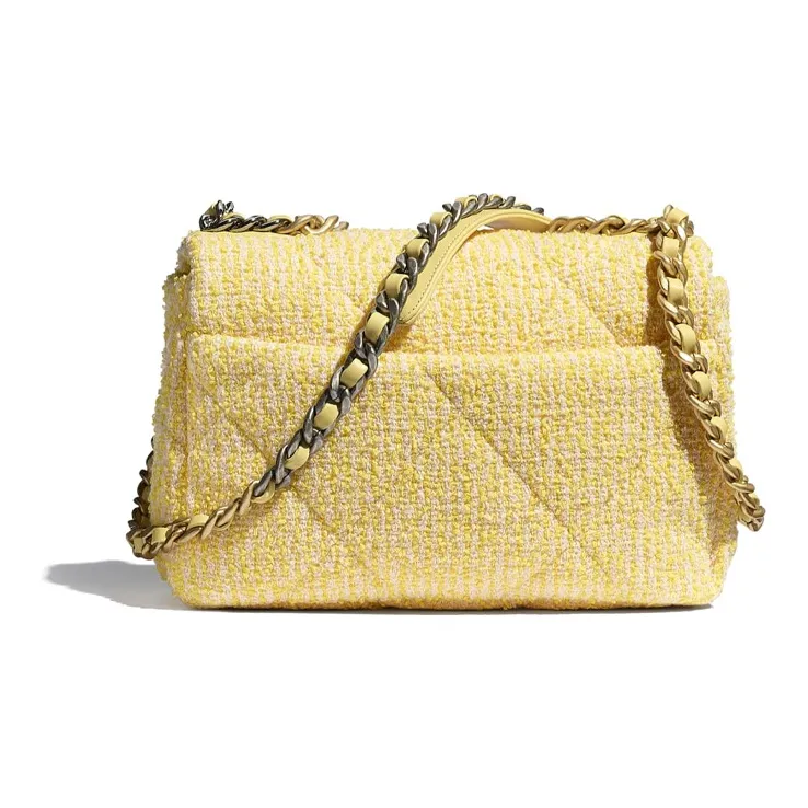 CHANEL 19Bag Soft Tweed Fabric Flap Bag Chain Bag, Shoulder Bag, Crossbody Bag Women's Yellow/Pink-1
