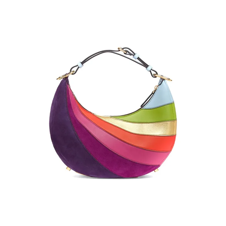 FENDI Patchwork Leather Crescent Bag, Shoulder Bag, Handbag Women's Fuchsia Multicolor-1