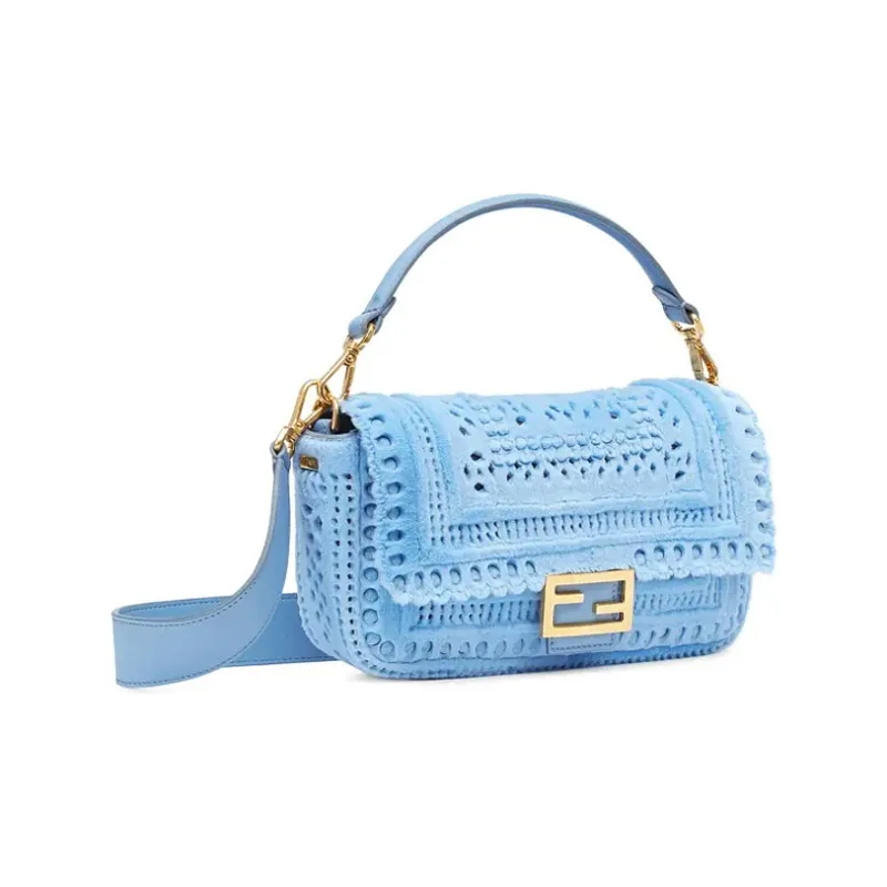 FENDI Baguette Mink Fur Baguette Bag, Shoulder Bag, Crossbody Bag, Handbag Medium Size Women's Blue-1