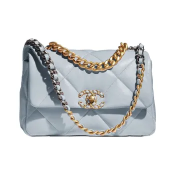 CHANEL 19Bag Lambskin & Metal Shoulder Bag, Crossbody Bag Trumpets Women's Haze Blue