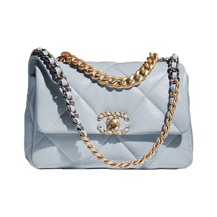 CHANEL 19Bag Lambskin & Metal Shoulder Bag, Crossbody Bag Trumpets Women's Haze Blue-0