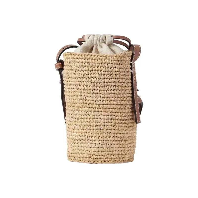LOEWE Cylinder Pocket Palm Patchwork Cow Leather Cylinder Bag Shoulder Bag Crossbody Bag Regular Women's Brown-2