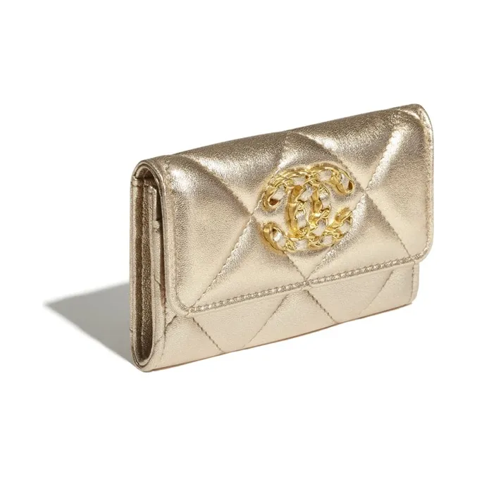 CHANEL 19Bag Lambskin Card Holder Card Holder Women's Gold-1