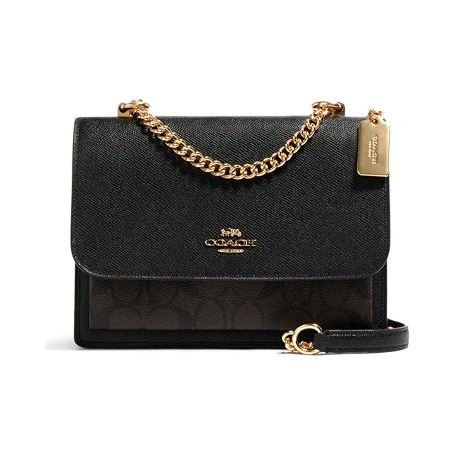 COACH Klare Leather Trunk Bag Chain Bag Shoulder Bag Crossbody Bag Small Size Women's Black-0