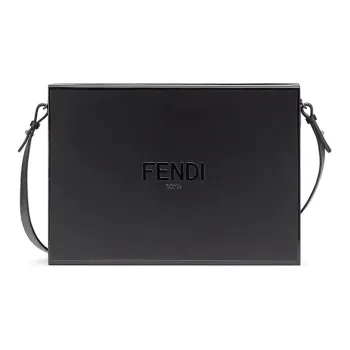 FENDI Smooth Calf Leather Briefcase Messenger Bag Shoulder Bag Crossbody Bag Men's Black