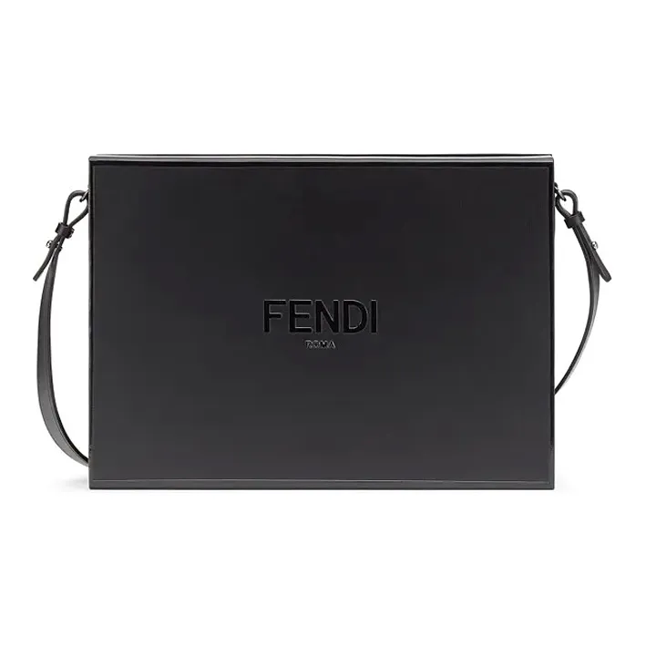 FENDI Smooth Calf Leather Briefcase Messenger Bag Shoulder Bag Crossbody Bag Men's Black-0