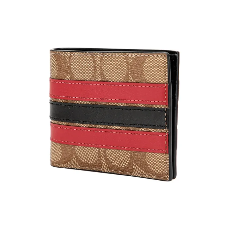 COACH Boxed Artificial Leather With Leather Keychain Wallet Gift Box Set Men's Red & Khaki-3