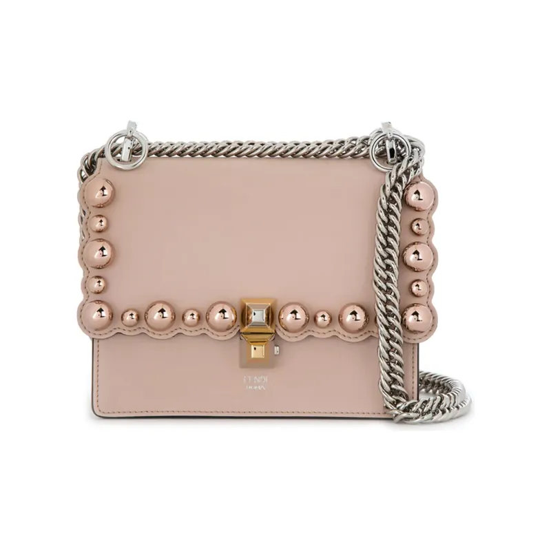 FENDI Kan I Leather Shoulder Bag, Crossbody Bag Small Size Women's Pink-0
