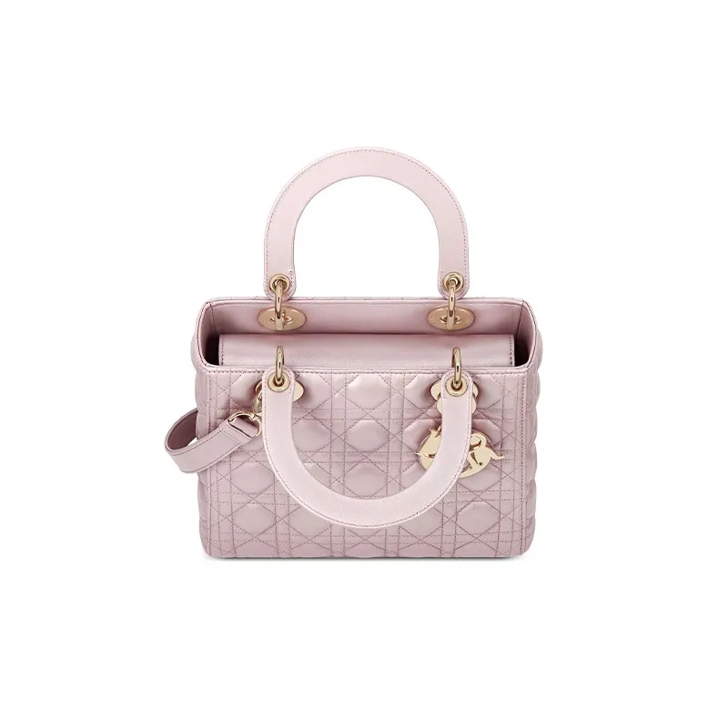 DIOR Lady Dior Sheepskin Wicker Pattern Dior Bag Shoulder Bag Crossbody Bag Handbag Medium Size Women's Lotus Pink-1