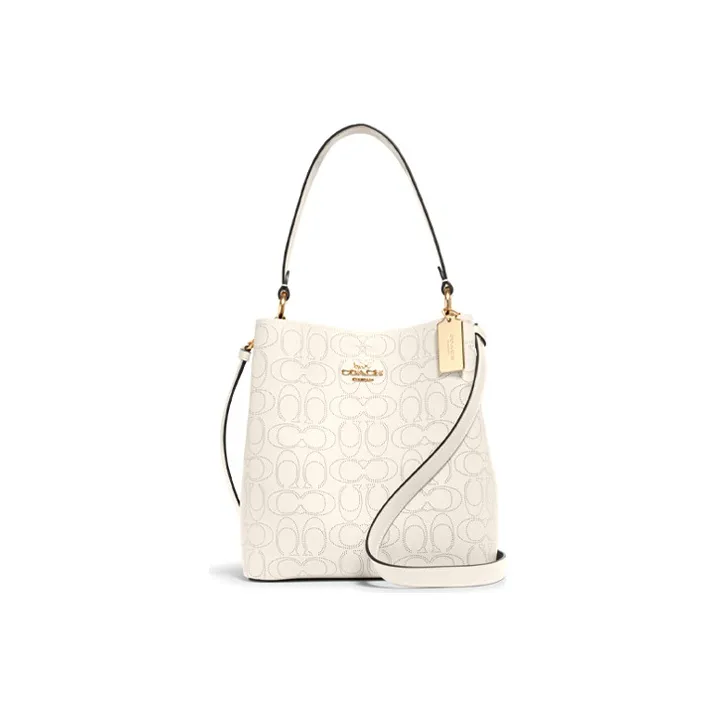 COACH Town Pebbled Leather Bucket Bag Handbag Shoulder Bag Crossbody Bag Medium Size Women's White-0