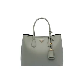 PRADA Double Leather Shoulder Bag Crossbody Bag Handbag Clutches Medium Size Women's Slate Gray