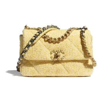 CHANEL 19Bag Soft Tweed Fabric Flap Bag Chain Bag, Shoulder Bag, Crossbody Bag Women's Yellow/Pink