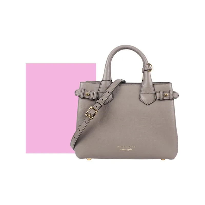 Burberry The Banner Series Cow Leather One Shoulder Handbags Women's Gray-4