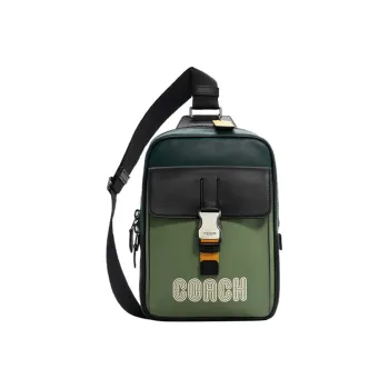 COACH Track Leather Shoulder Bag, Crossbody Bag Tubas Men's Black & Green