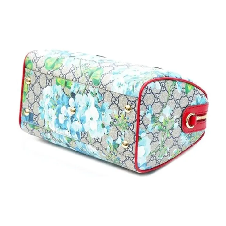 GUCCI GG Blooms Canvas With Leather Boston Bag Shoulder Bag Crossbody Bag Handbag Small Size Women's Blue/Red-2