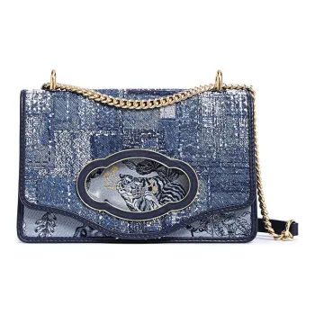 FION Fabric Small Square Bag Shoulder Bag, Crossbody Bag Women's Blue/Dark Blue