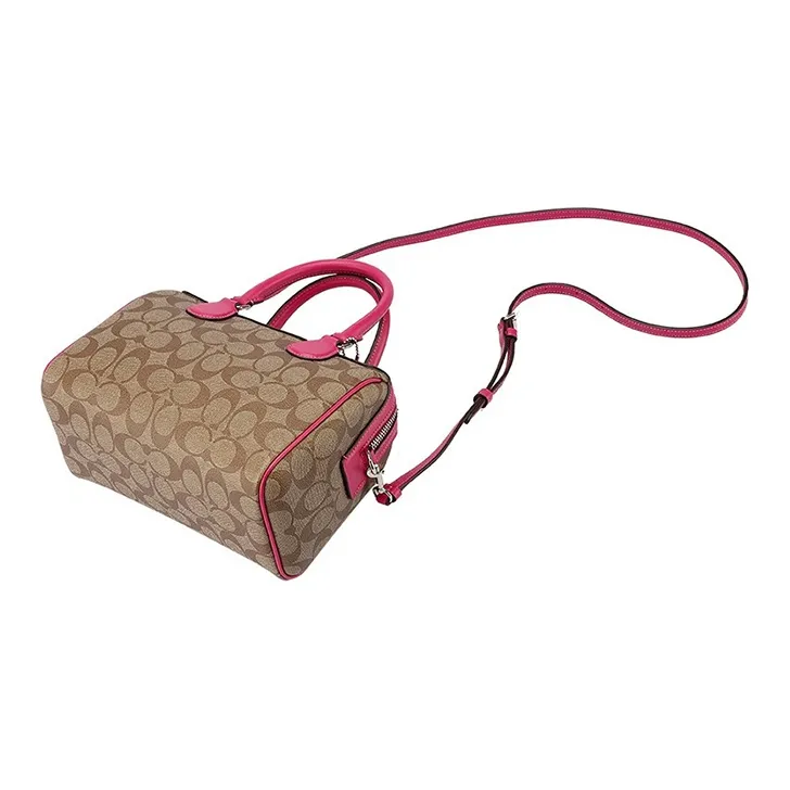 COACH Bennett PVC Boston Bag Handbag Shoulder Bag Crossbody Bag Small Size Women's Khaki Rose Red-3