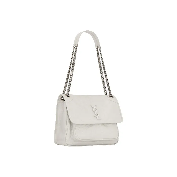 SAINT LAURENT Leather Hobo Bag, Crossbody Bag, Shoulder Bag Women's Vintage White-1