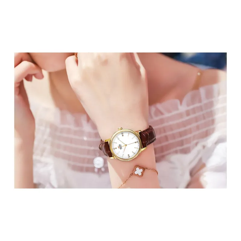 ORIENT Mechanical Movement Cowhide Strap Watch 32mm Women's Watch Gold Dial RA-NB0104S-6