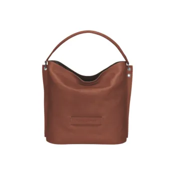 LONGCHAMP 3D Calfskin Shoulder Bag Medium Size Women's Cognac