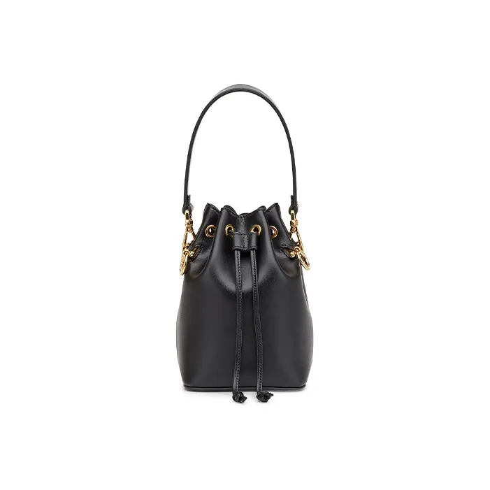FENDI Mon Tressor Leather Mini Bucket Bag Black-0