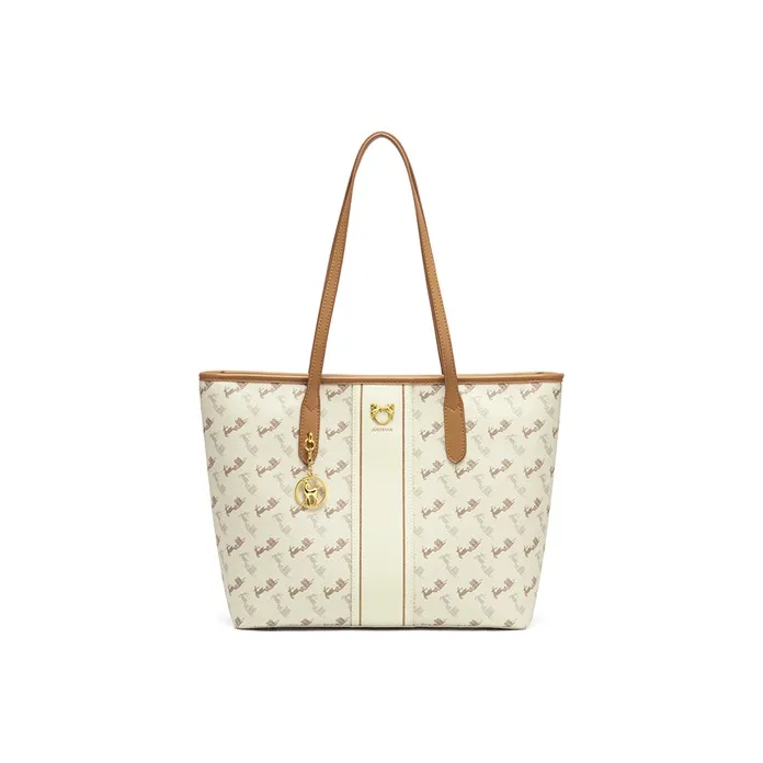 JUST STAR PU Tote Bag Shopping Bag Shoulder Bags Large Size Women's Milk Tea Ecru-1