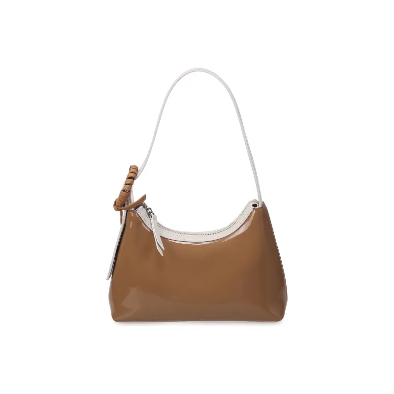 QULU Patent Leather Top Grain Cow Leather Shoulder Bag Baguette Bag Shoulder Bag Regular Women's Coffee/Green-0