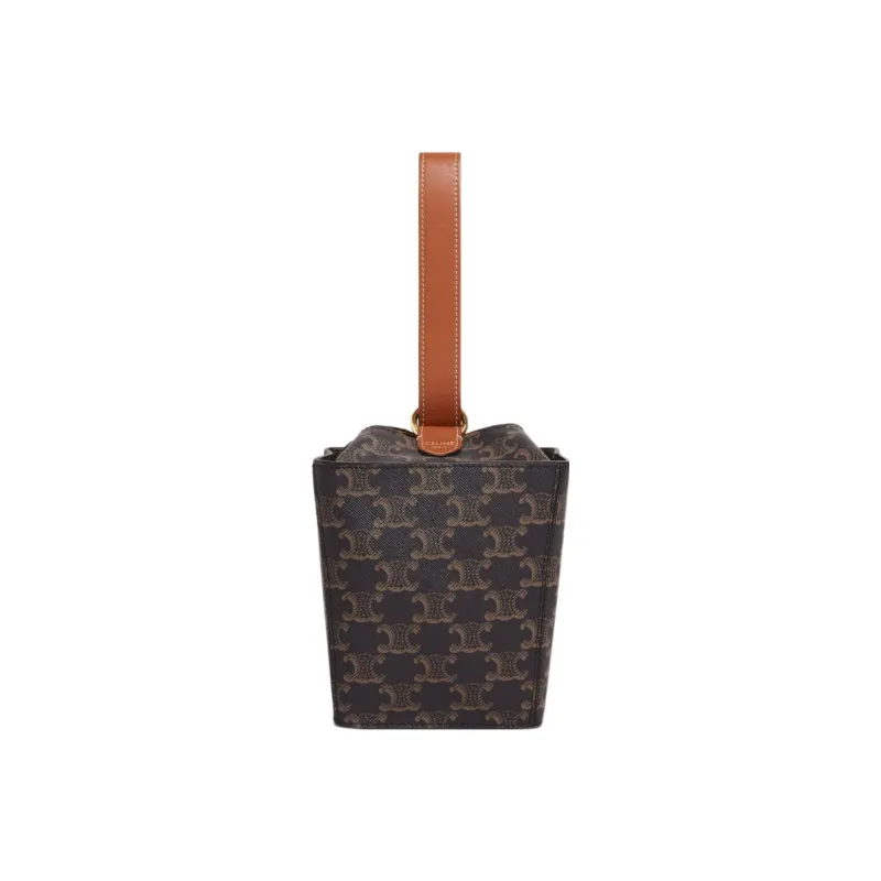CELINE Cow Leather Binding Strap Box Handbag Popcorn Box Handbag Regular Women's Tawny-2