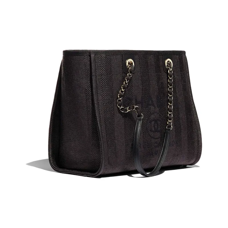 CHANEL Fabric Tote Shopping Bag Handbag Women's Black-1