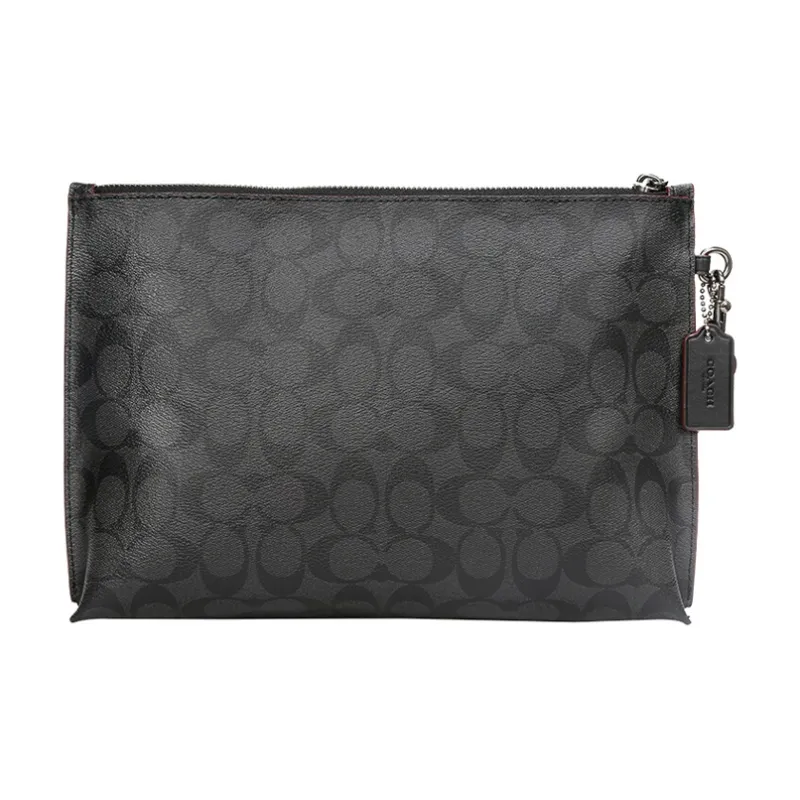 COACH Pouch Coated Canvas With Smooth Leather Wrist Bag Clutch Tubas Men's Charcoal Black Monogram-1