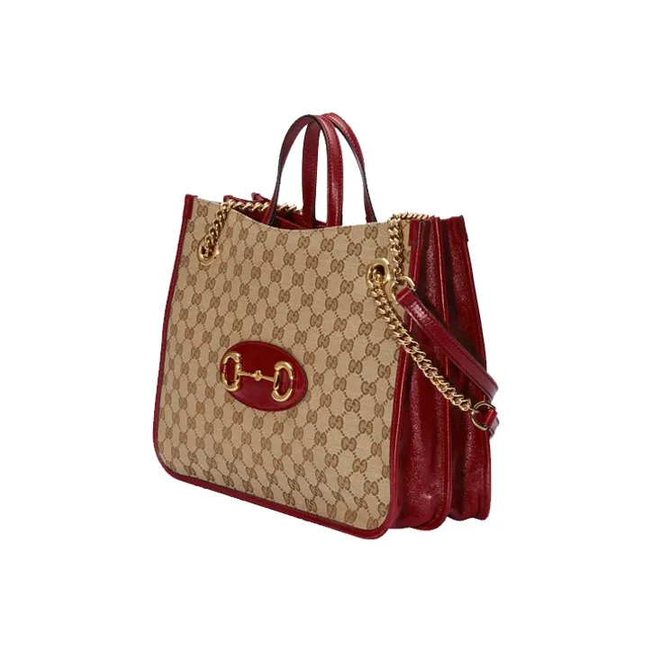 GUCCI Horsebit 1955 Canvas Canvas Bag Tote Tote Bag Shopping Bag Chain Bag Handbag Shoulder Bag Medium Size Women's Red-2