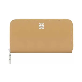 GIVENCHY Cow Leather Money Clip Card Holder Wallet Women's Coffee Beige