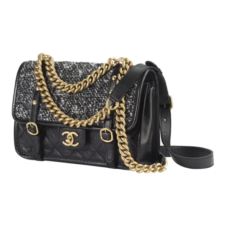 CHANEL Calfskin Cell Phone Pouch, Coin Purse, Shoulder Bag, Crossbody Bag, Handbag Women's Black White-1