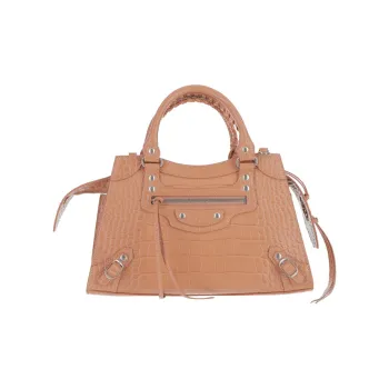 Balenciaga Shiny Leather One Shoulder Handbags Women's Nude Beige