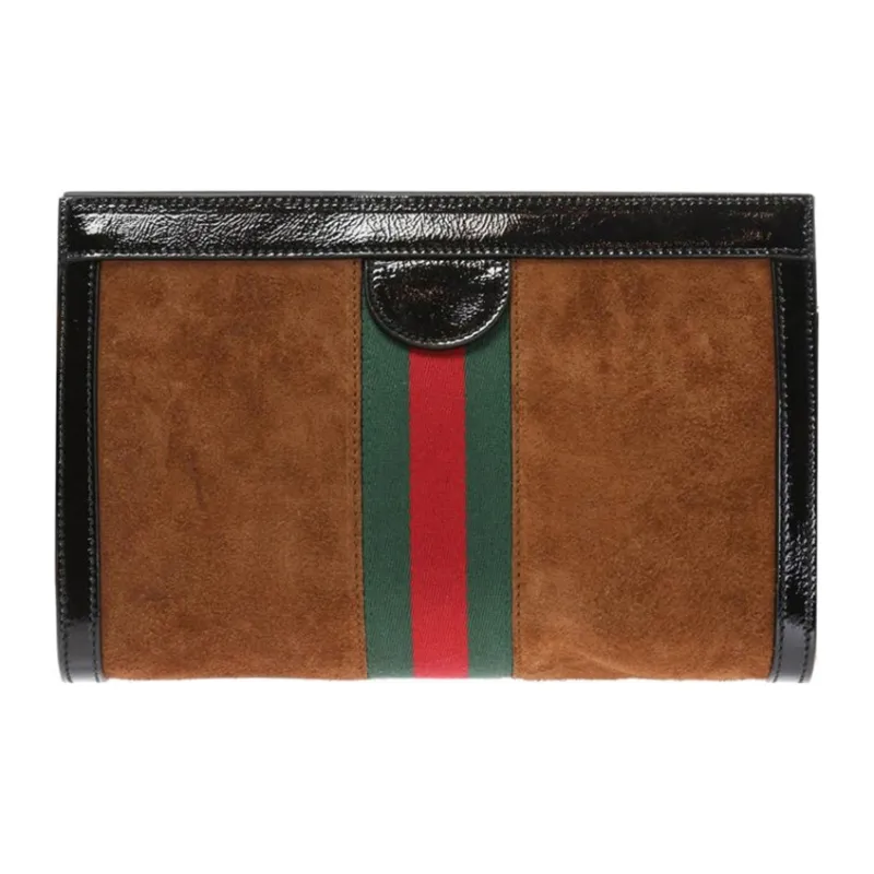 GUCCI Ophidia Suede Shoulder Bag Crossbody Bag Small Size Women's Brown/Black-1