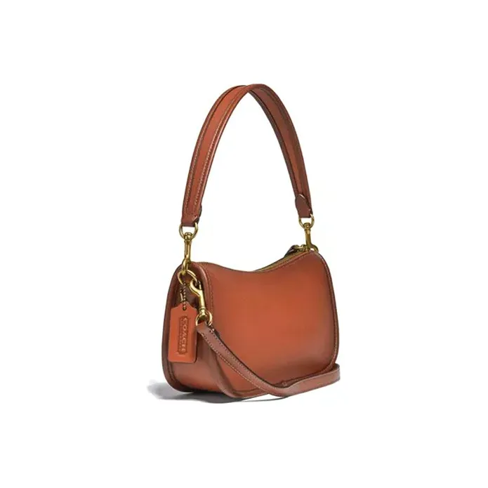 COACH Swinger Leather Shoulder Bag, Pochette, Shoulder Bag, Crossbody Bag, Handbag Medium Size Women's Brown-1