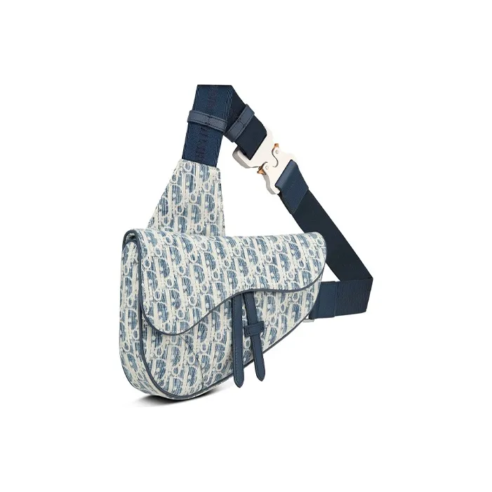 DIOR Saddle Canvas Leather Saddle Bag, Canvas Bag, Crossbody Bag, Fanny Pack, Sling Bag Men's Blue/White-1