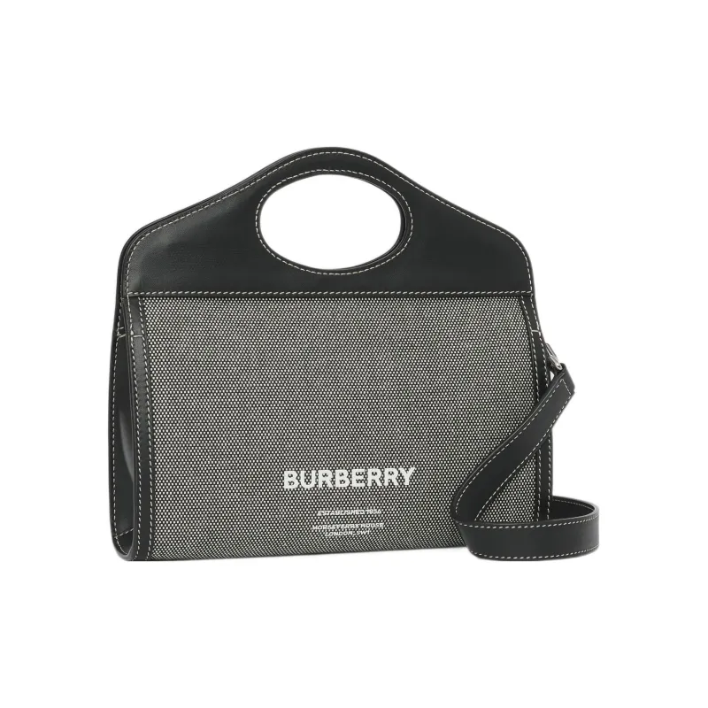 Burberry Horseferry Calfskin With Cotton Tote Bag Shopping Bag Shoulder Bag Crossbody Bag Handbag Men's Black/Gray-2