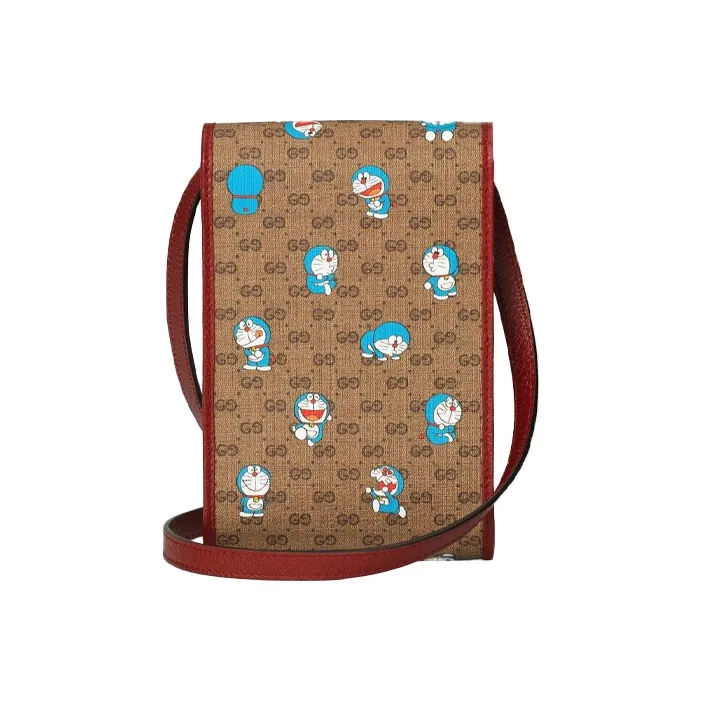 GUCCI Doraemon Collaboration Canvas With Leather Cell Phone Pouch, Crossbody Bag, Shoulder Bag Unisex-3
