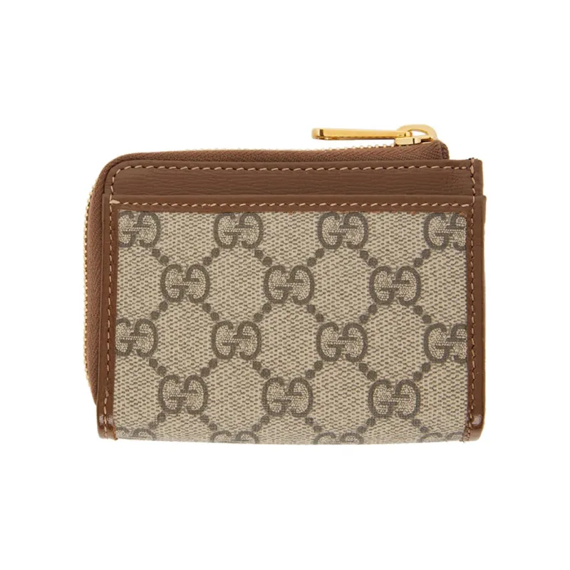 GUCCI Horsebit 1955 Canvas With Leather Card Holder Wallet Women's Ebony/Brown-1